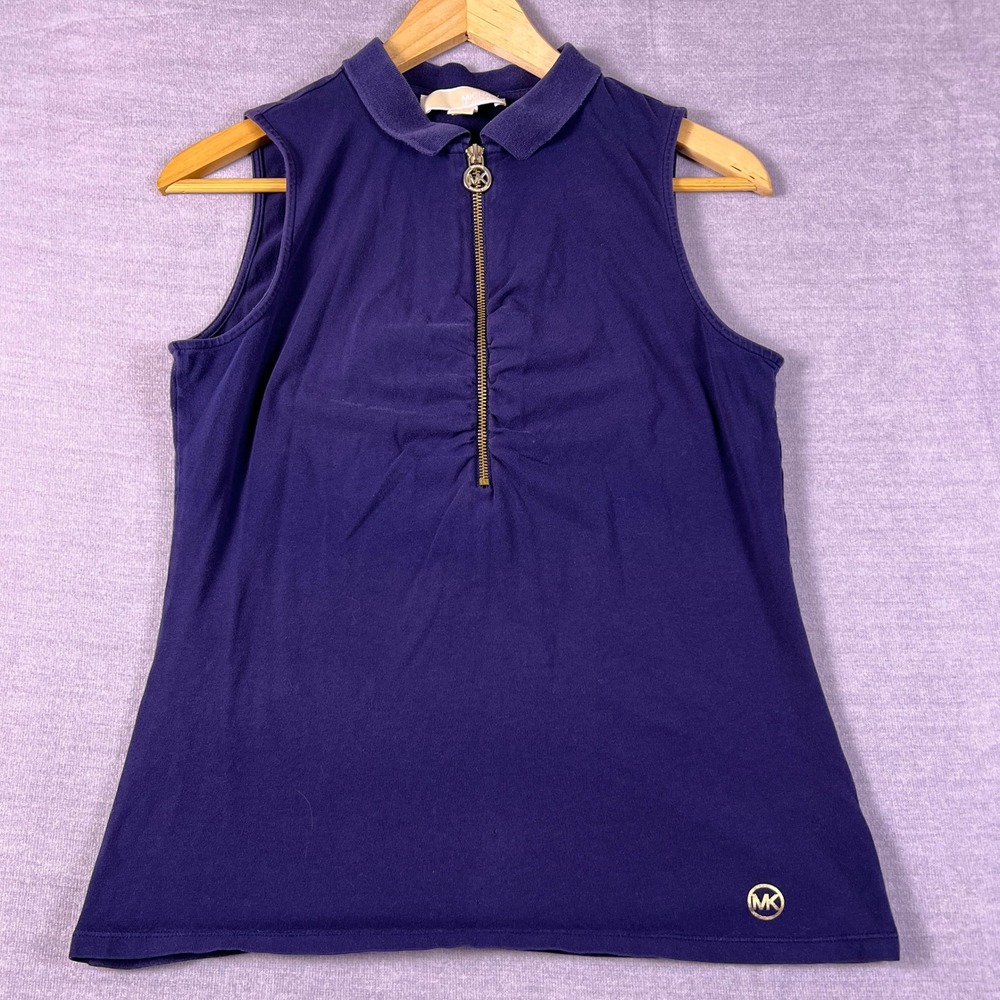 Michael Kors Sleeveless Quarter Zip Polo Shirt Women Small Purple Cotton Blend